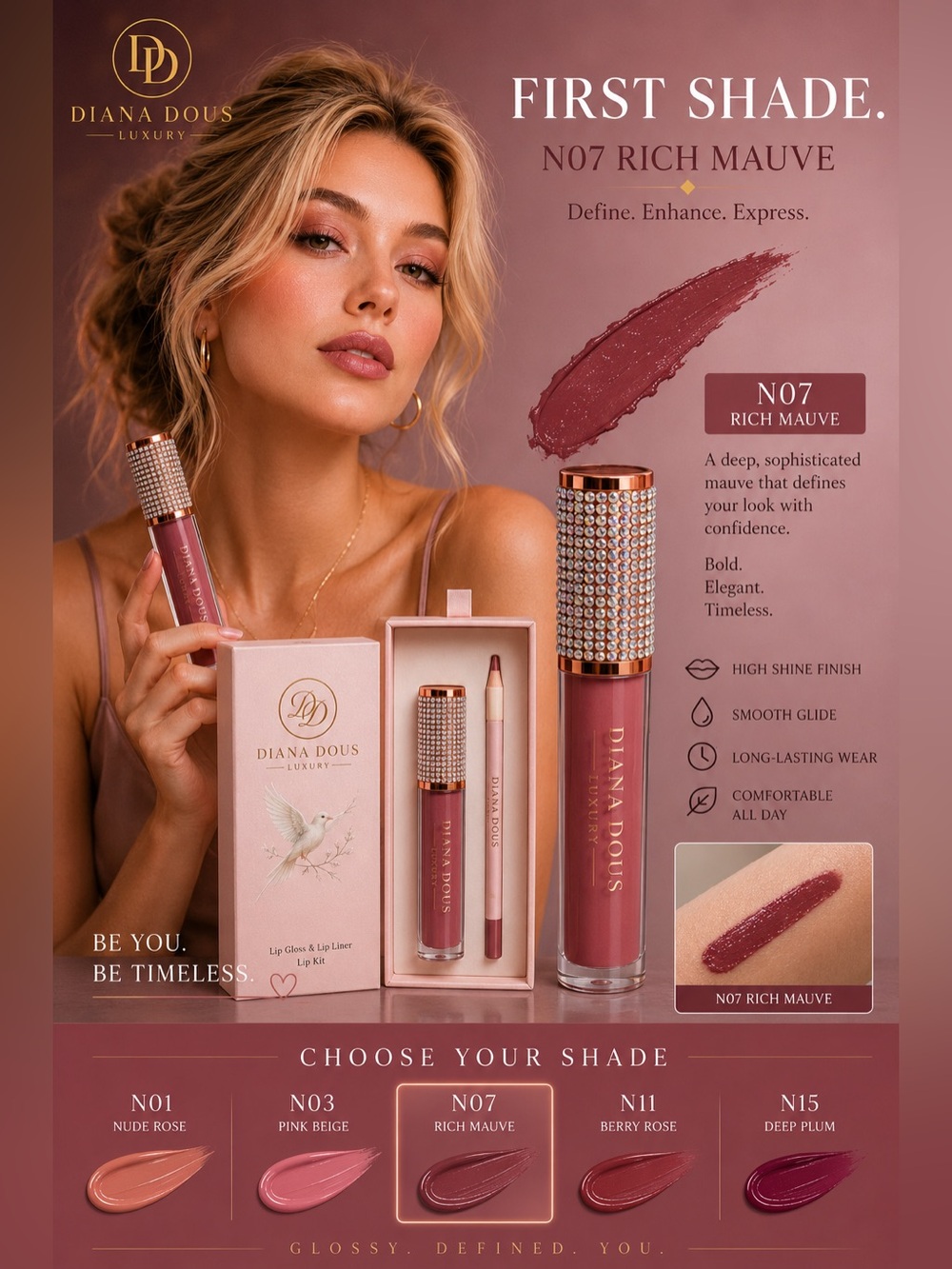 Diana Dous N07 Rich Mauve Lip Gloss & Liner Duo — Rich Mauve